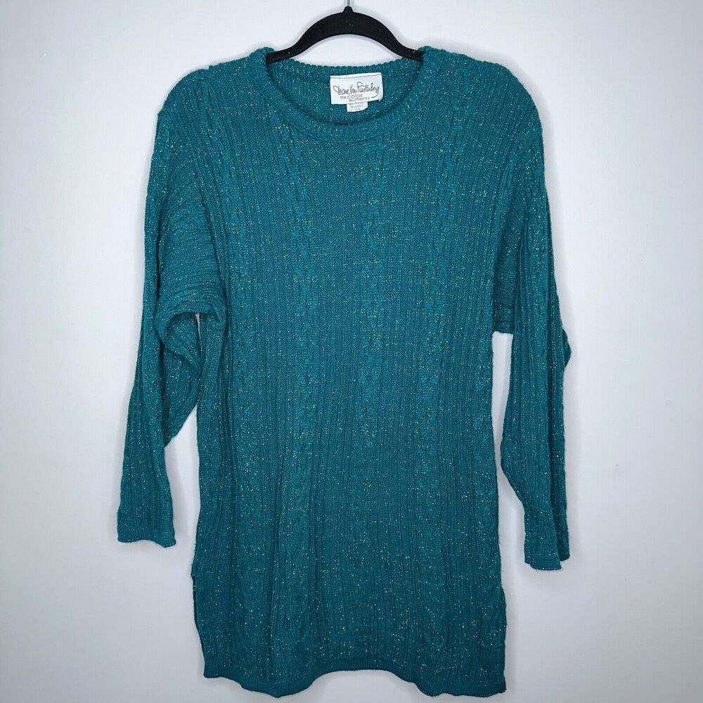 Diane Von Furstenburg Women’s Vintage Cable Knit Tunic Sweater Green Size S/M